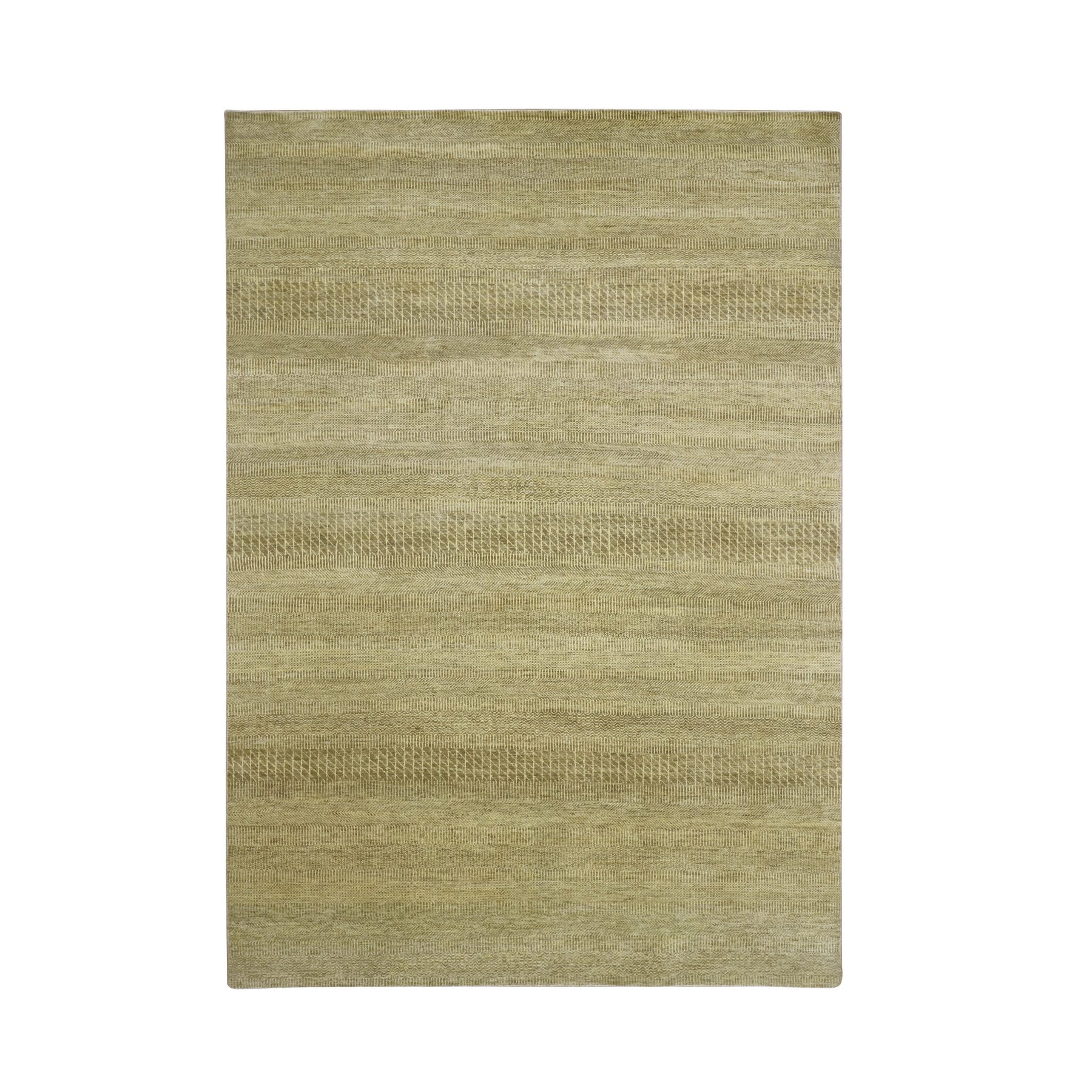 Ecru Brown, Denser Weave, Modern Grass Design, Hand Knotted, Borderless, Wool and Silk, Lush and Plush, Oriental Rug